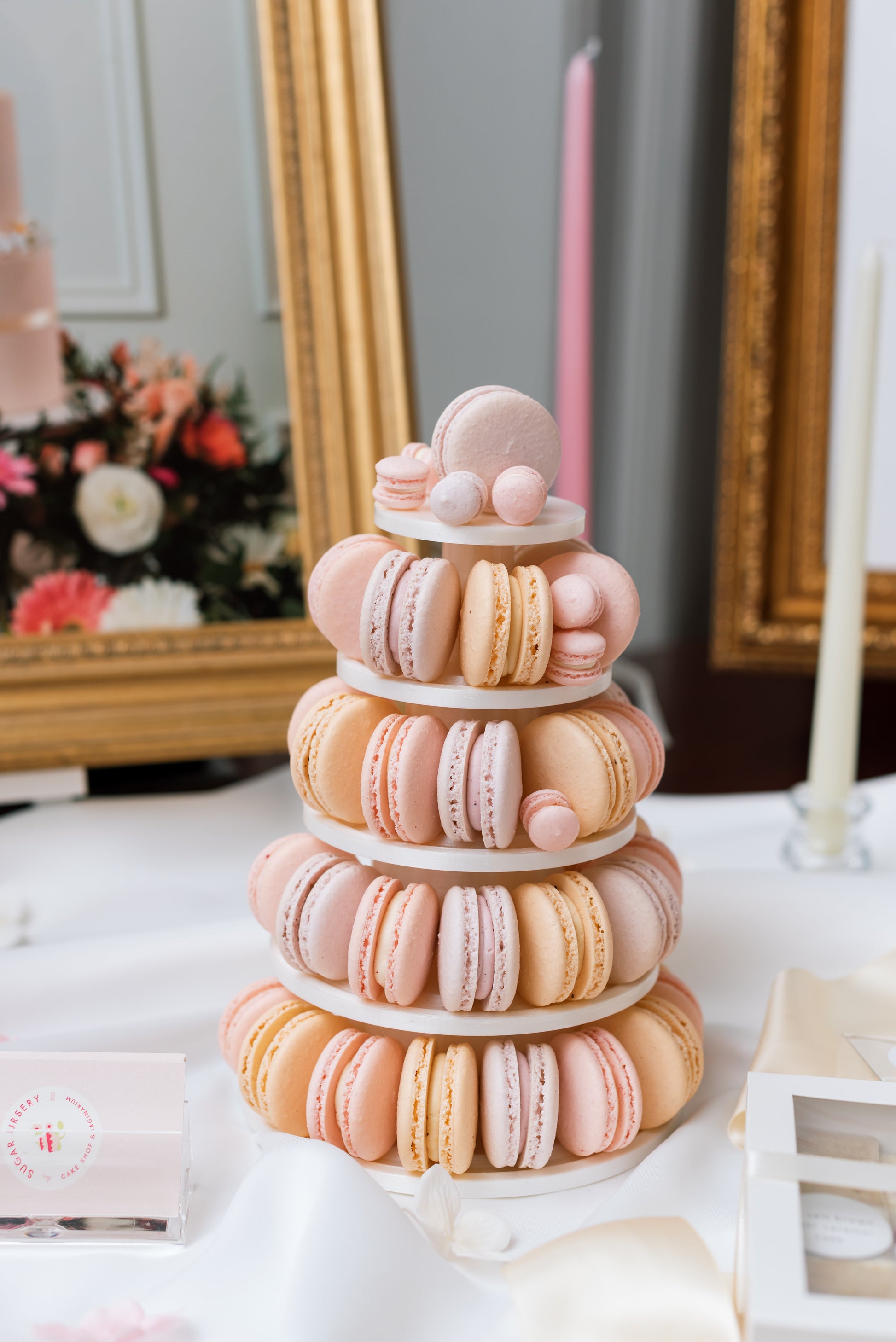 Pastel coloured macaron tower
